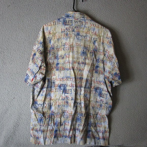 SIGNUM MEN'S BUTTON SHIRT LARGE BEIGE GRAY RED BLUE COTTON - Picture 3 of 3